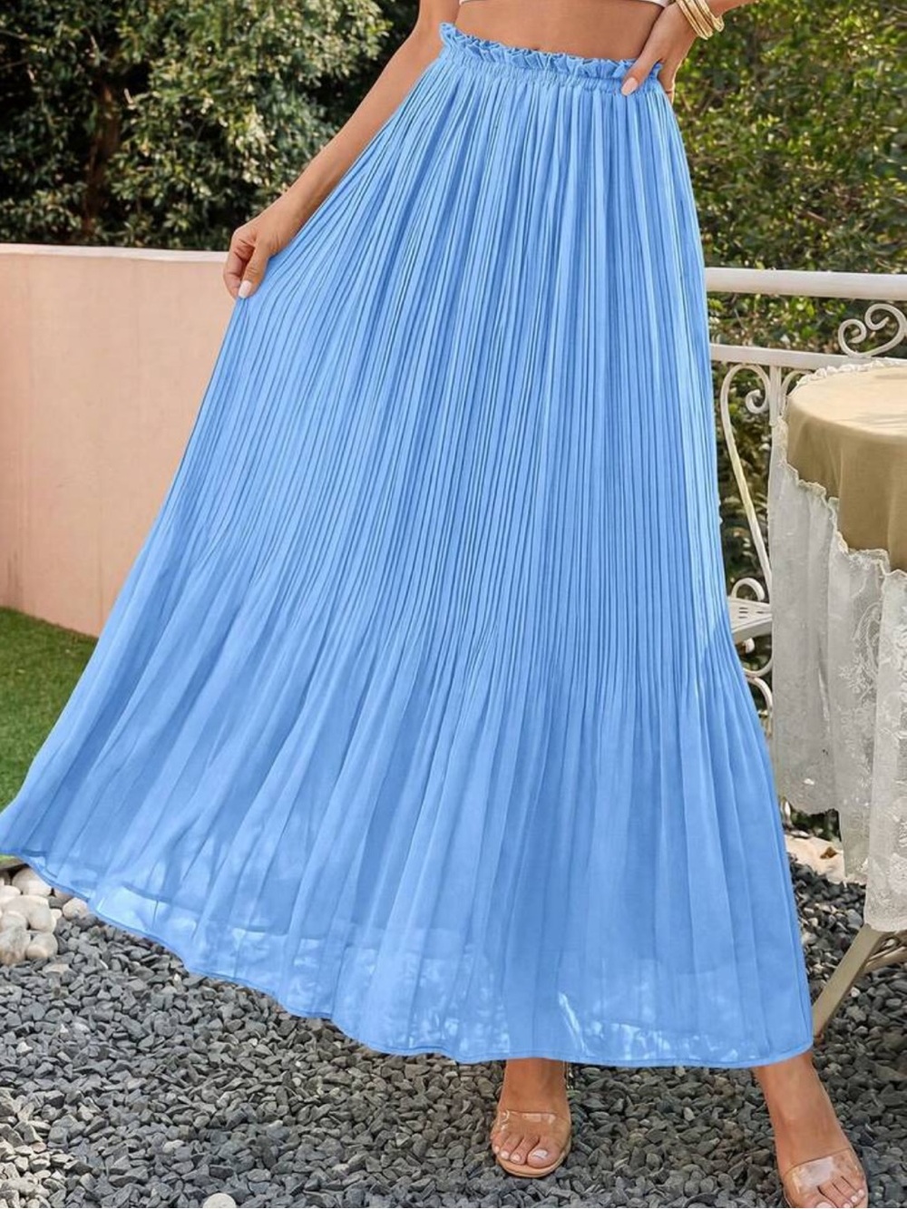 Pleated Maxi Skirt - Blue